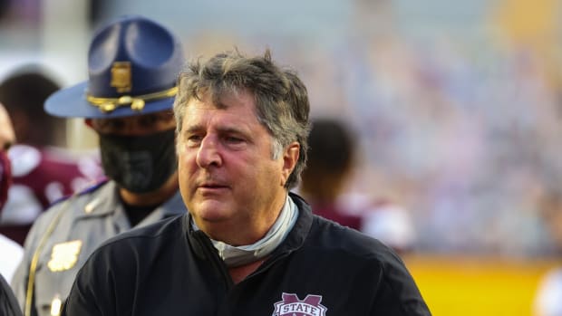 Mississippi State Bulldogs head coach Mike Leach following a 44-34 win against the LSU Tigers at Tiger Stadium. Mandatory Credit: Derick E. Hingle-USA TODAY Sports